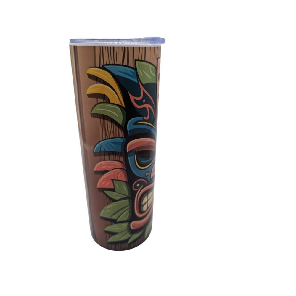 Tiki-Themed Stainless Steel Skinny Tumbler With Lid 20 Oz Double-Walled Insulati - Picture 11 of 12